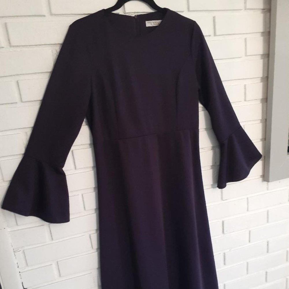Miss Cazible- Plum Color Long Bell Sleeved Dress